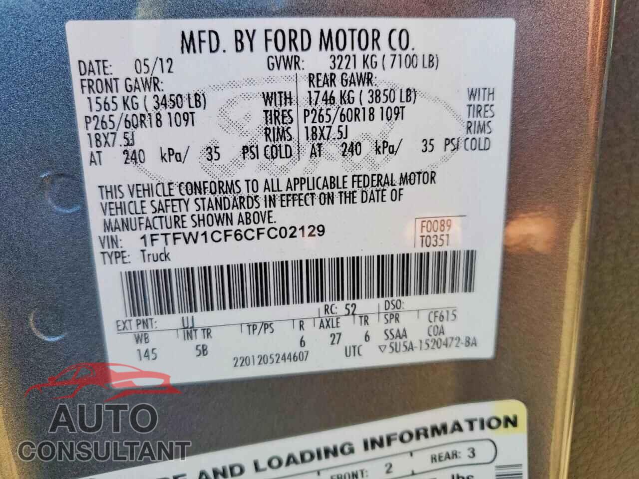 FORD F-150 2012 - 1FTFW1CF6CFC02129