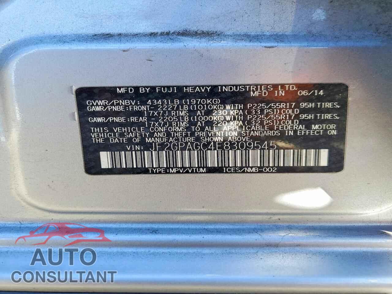 SUBARU XV 2014 - JF2GPAGC4E8309545