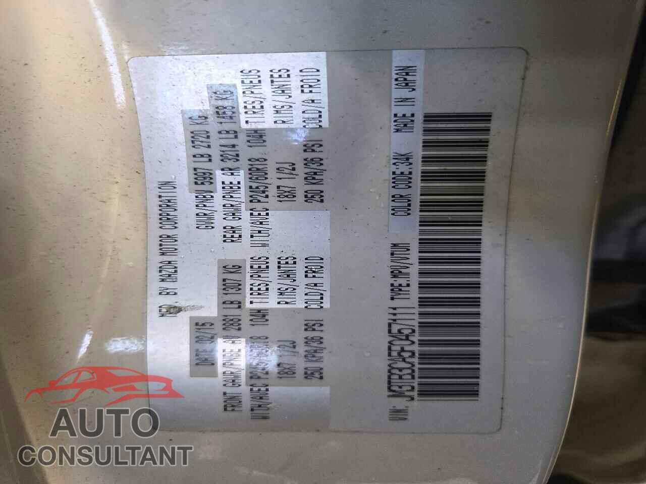 MAZDA CX-9 2015 - JM3TB3CA5F0457111