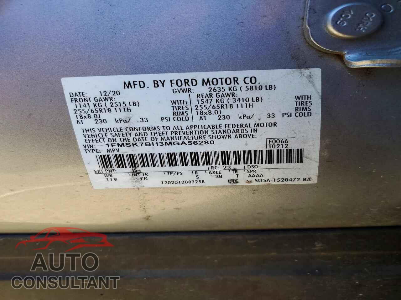 FORD EXPLORER 2021 - 1FMSK7BH3MGA56280