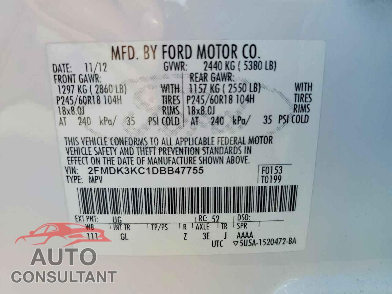 FORD EDGE 2013 - 2FMDK3KC1DBB47755