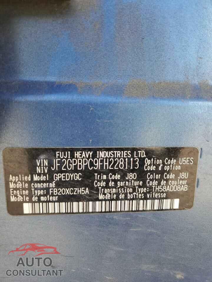 SUBARU XV 2015 - JF2GPBPC9FH228113
