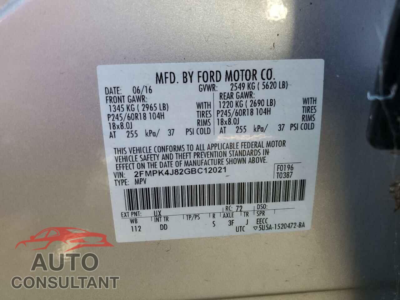 FORD EDGE 2016 - 2FMPK4J82GBC12021