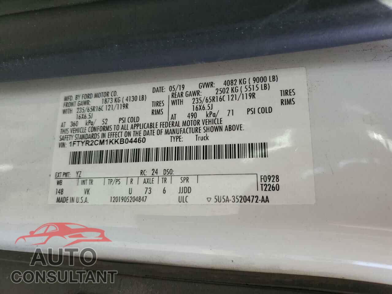 FORD TRANSIT 2019 - 1FTYR2CM1KKB04460