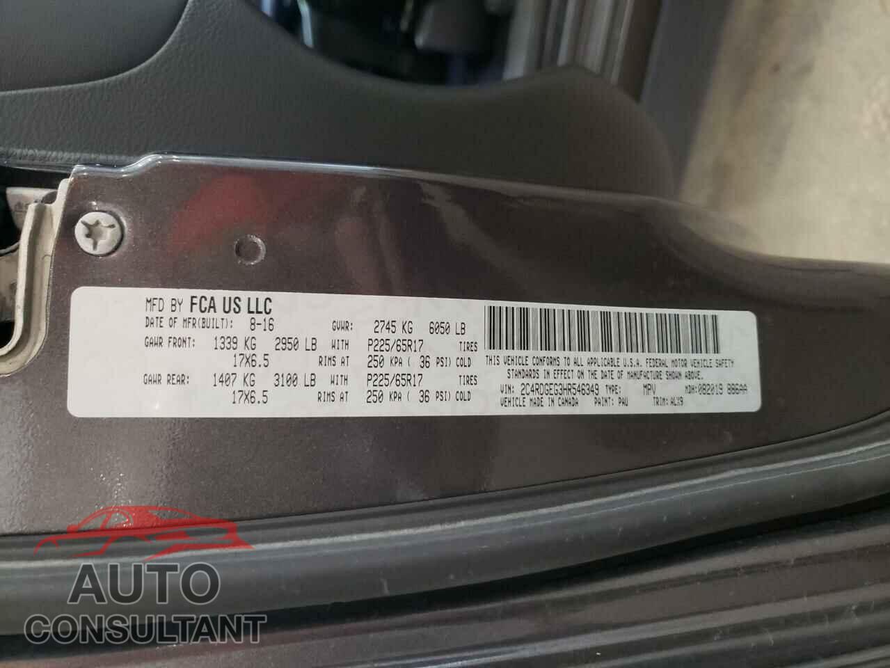 DODGE CARAVAN 2017 - 2C4RDGEG3HR546349