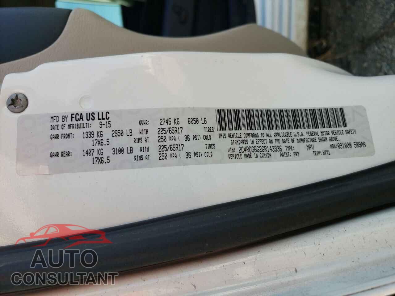DODGE CARAVAN 2016 - 2C4RDGBG2GR143336