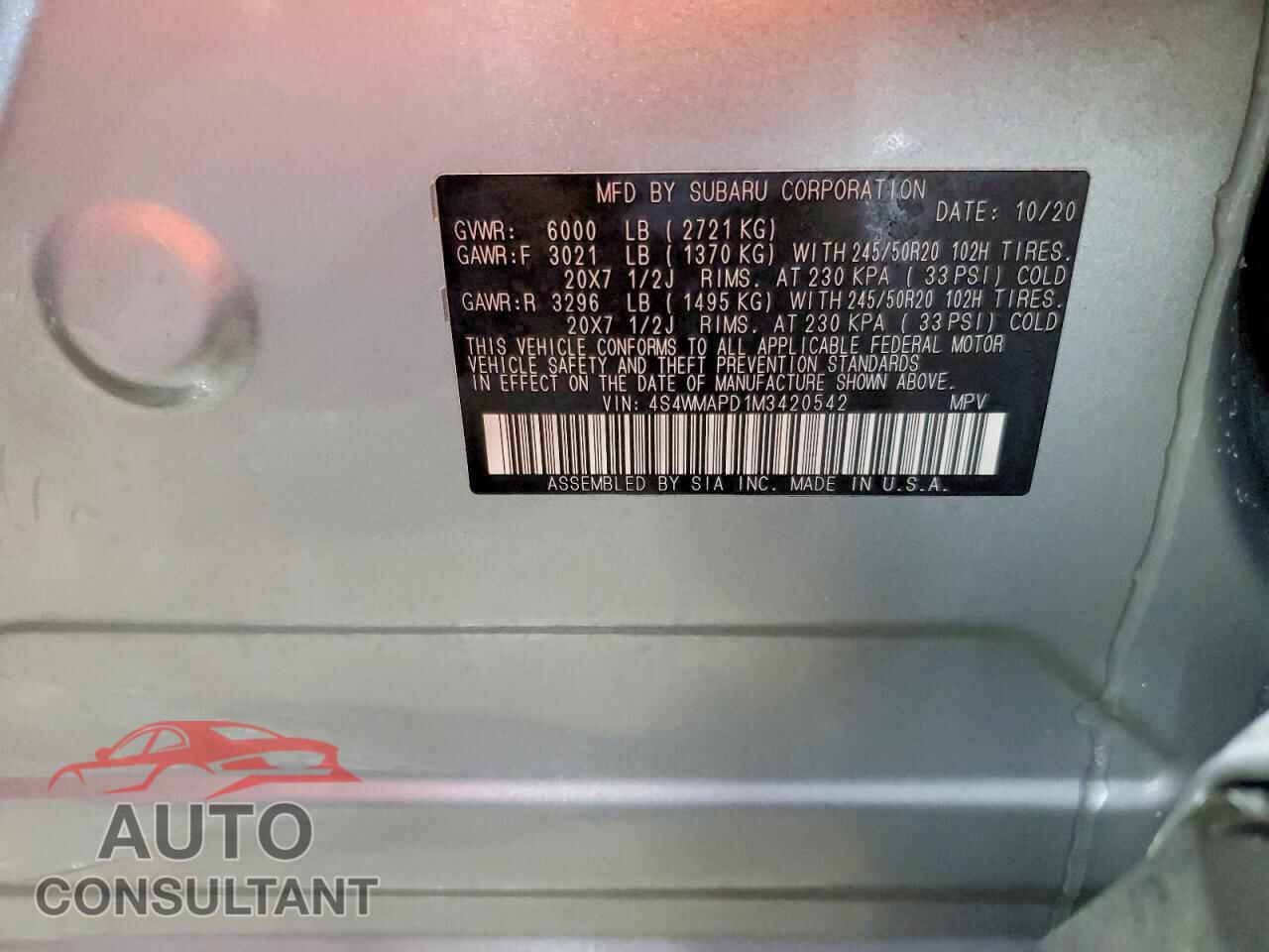 SUBARU ASCENT 2021 - 4S4WMAPD1M3420542
