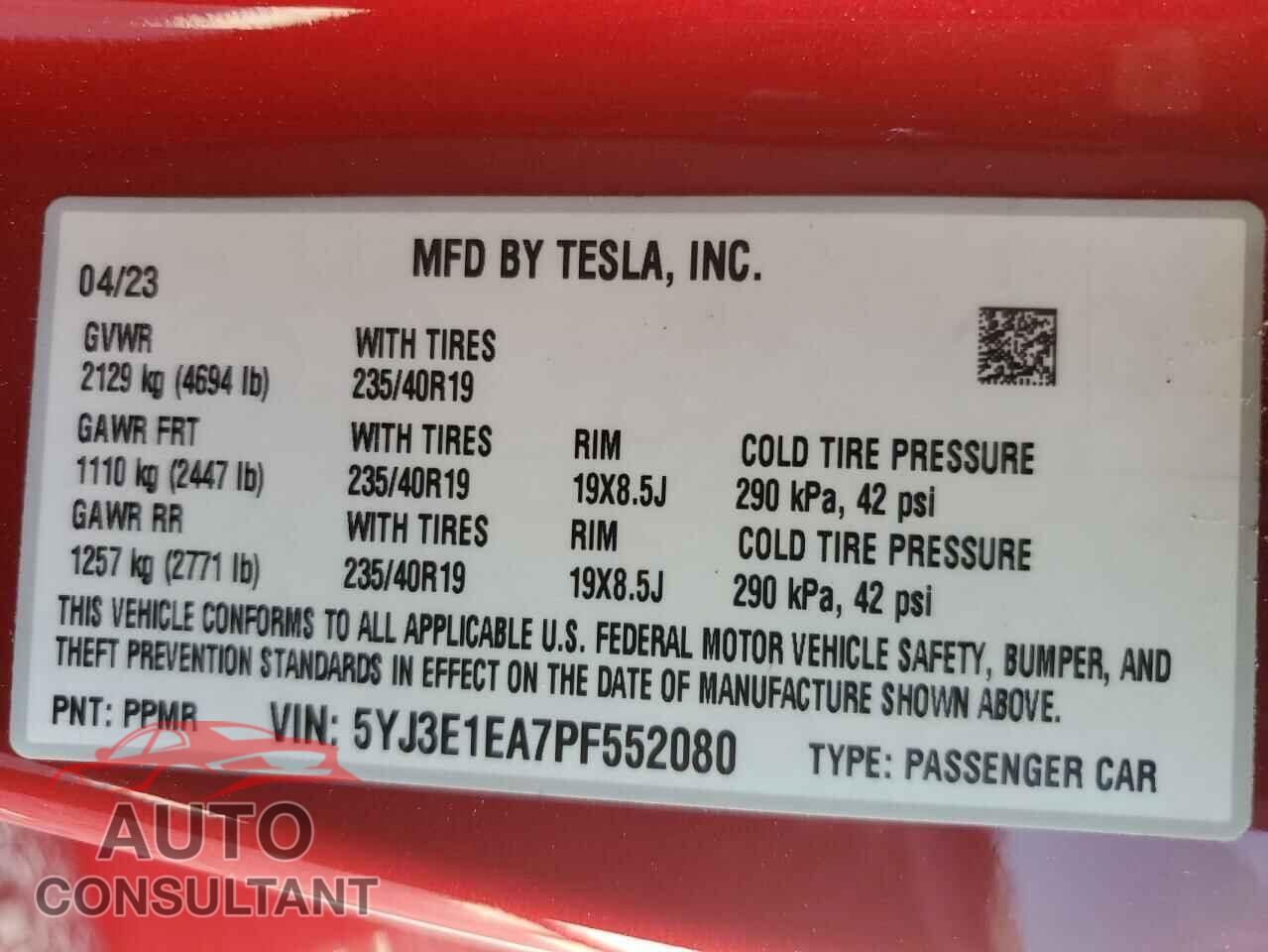 TESLA MODEL 3 2023 - 5YJ3E1EA7PF552080