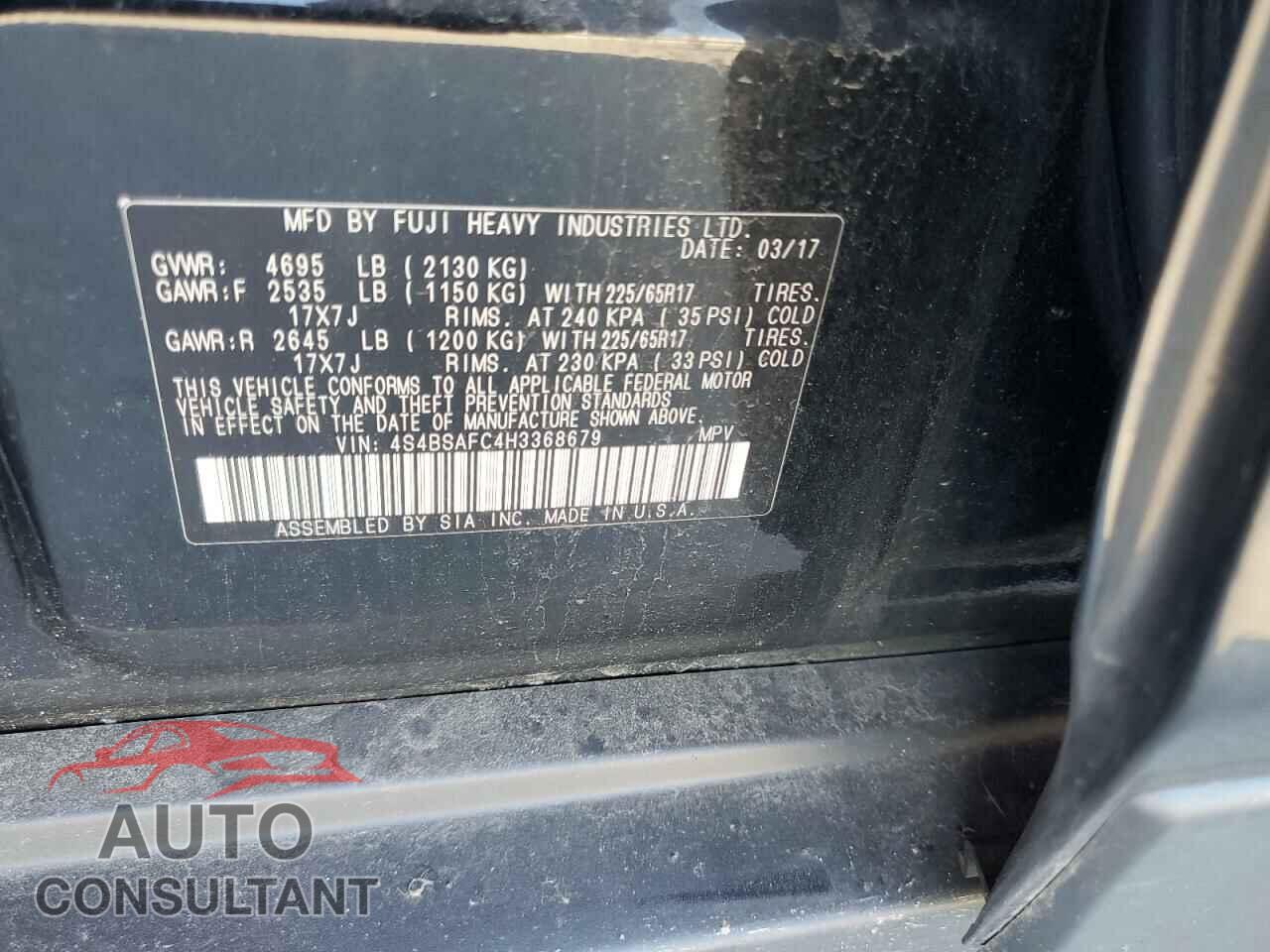 SUBARU OUTBACK 2017 - 4S4BSAFC4H3368679