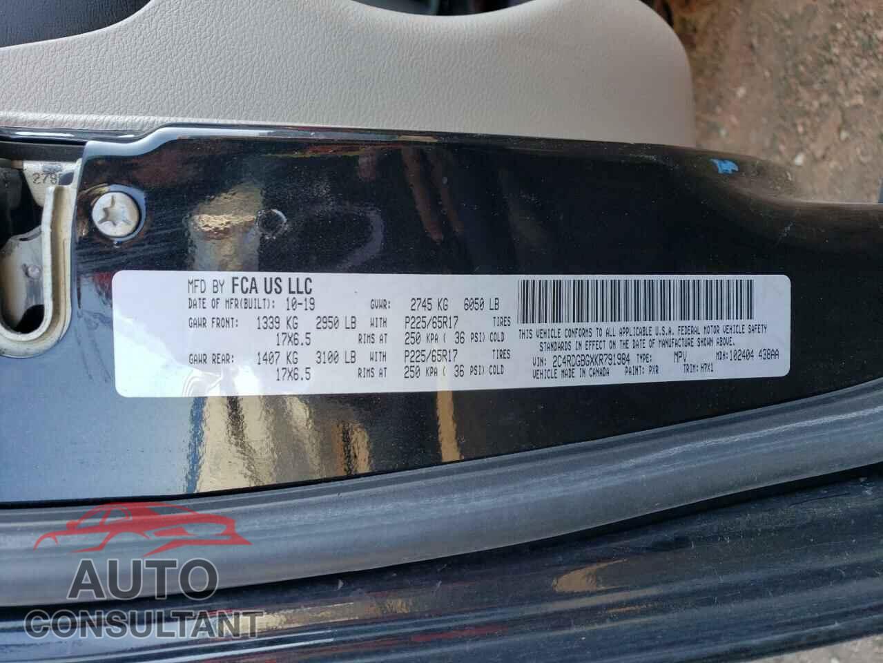 DODGE CARAVAN 2019 - 2C4RDGBGXKR791984