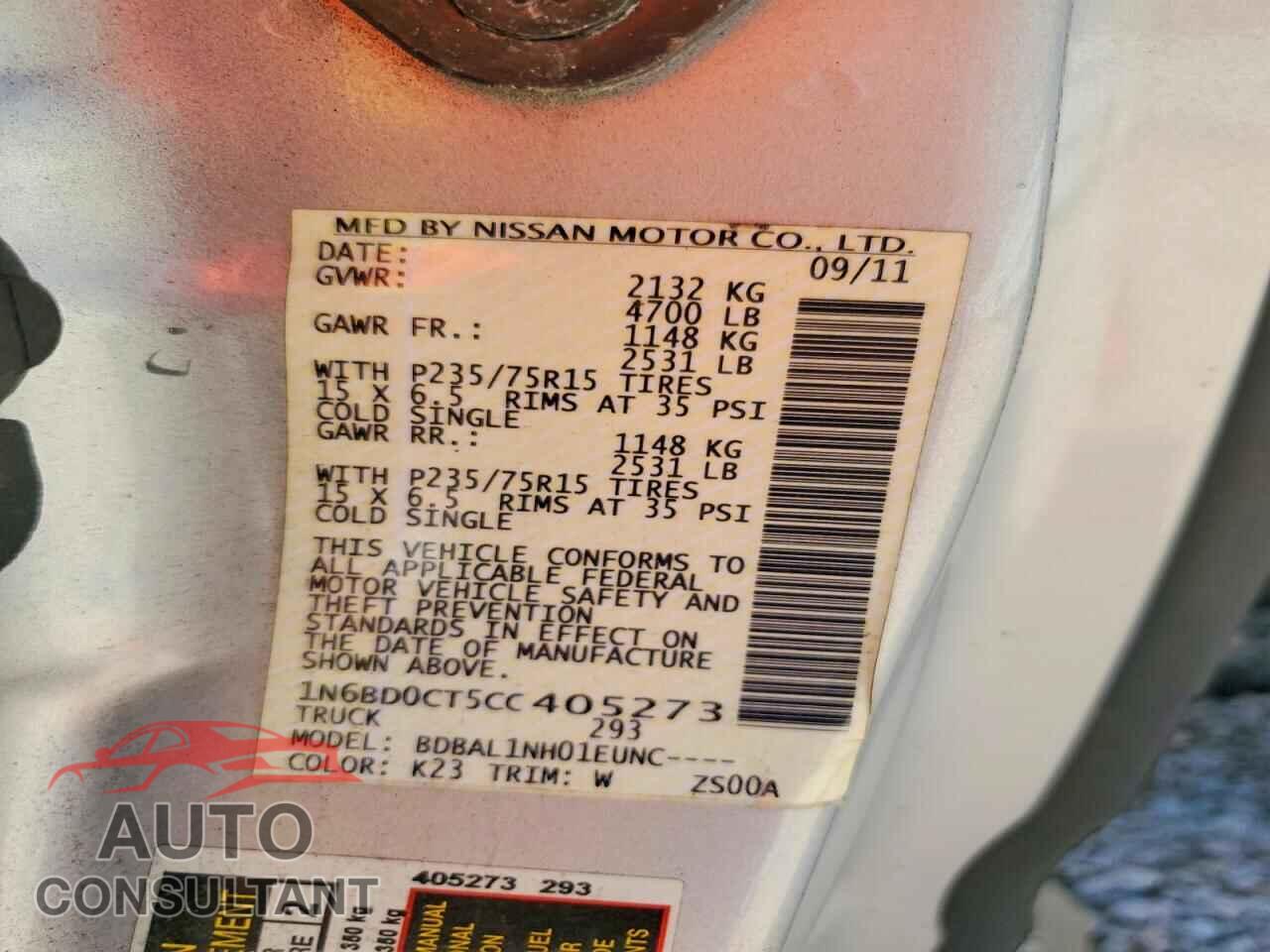 NISSAN FRONTIER 2012 - 1N6BD0CT5CC405273