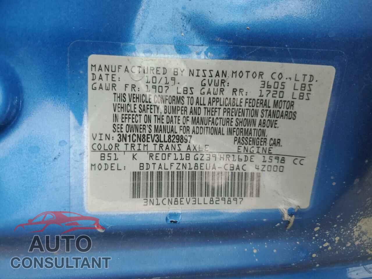 NISSAN VERSA 2020 - 3N1CN8EV3LL829897