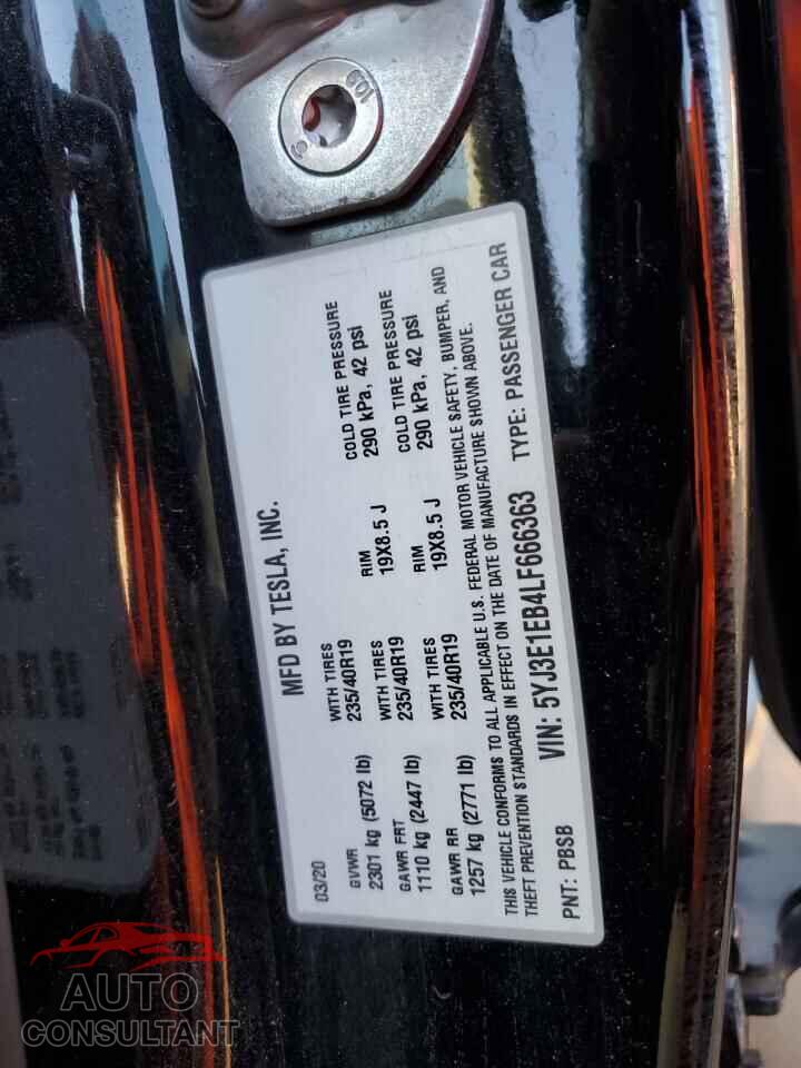 TESLA MODEL 3 2020 - 5YJ3E1EB4LF666363