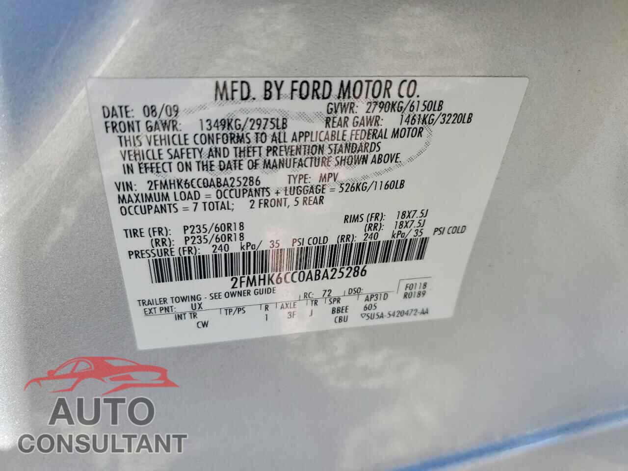 FORD FLEX 2010 - 2FMHK6CC0ABA25286