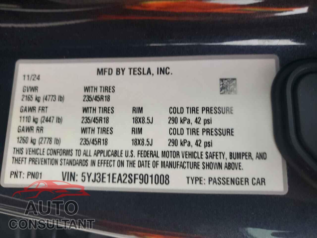 TESLA MODEL 3 2025 - 5YJ3E1EA2SF901008