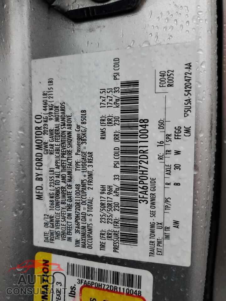 FORD FUSION 2013 - 3FA6P0H72DR110048