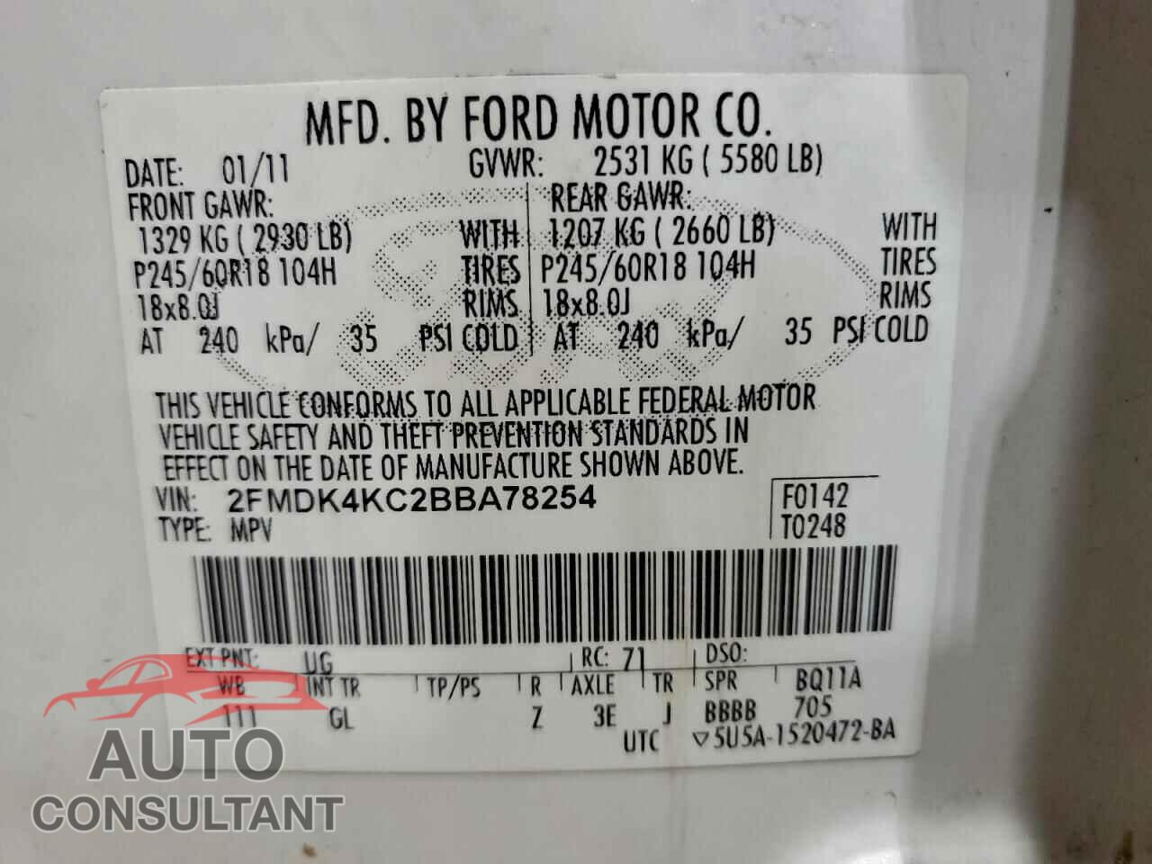 FORD EDGE 2011 - 2FMDK4KC2BBA78254