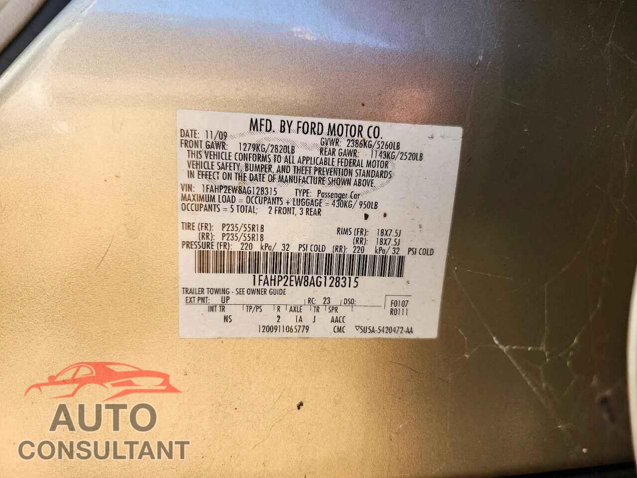 FORD TAURUS 2010 - 1FAHP2EW8AG128315
