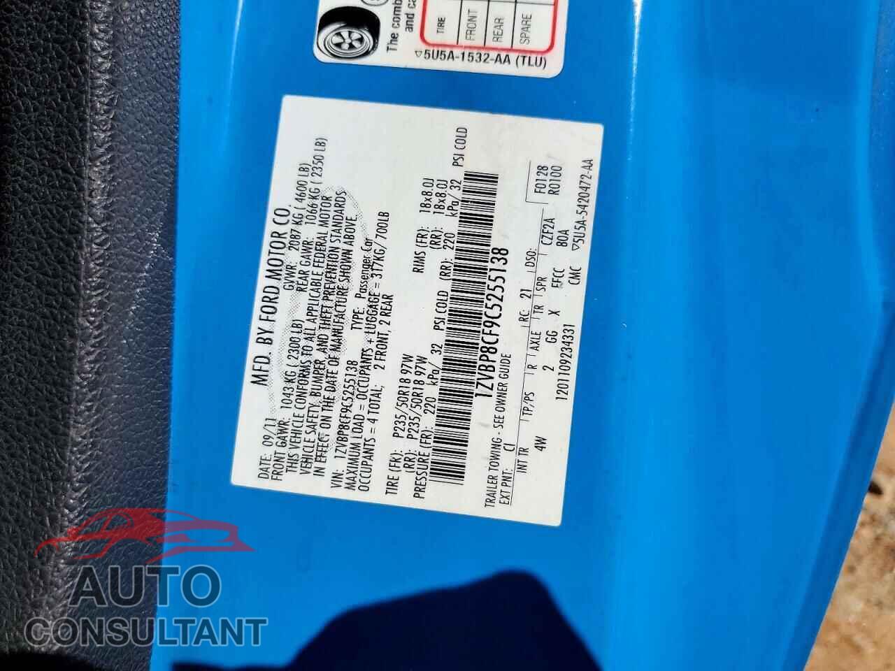 FORD MUSTANG 2012 - 1ZVBP8CF9C5255138