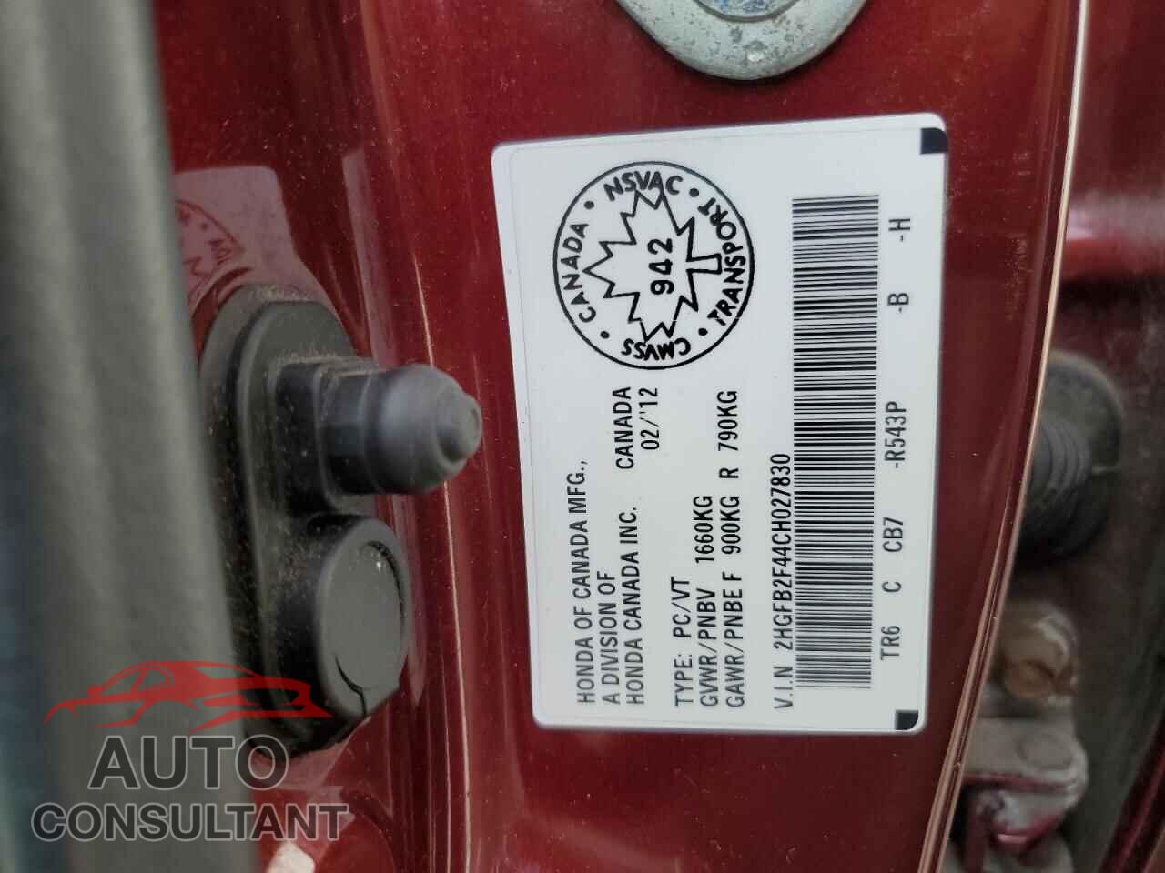HONDA CIVIC 2012 - 2HGFB2F44CH027830