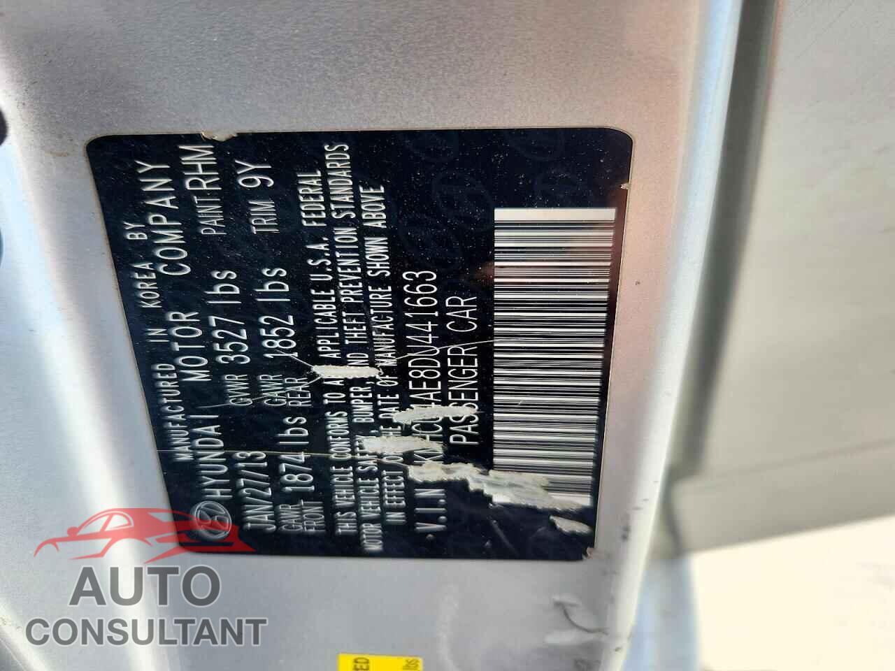 HYUNDAI ACCENT 2013 - KMHCU4AE8DU441663