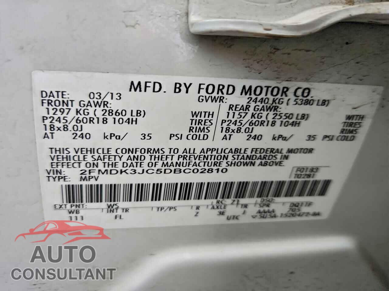 FORD EDGE 2013 - 2FMDK3JC5DBC02810