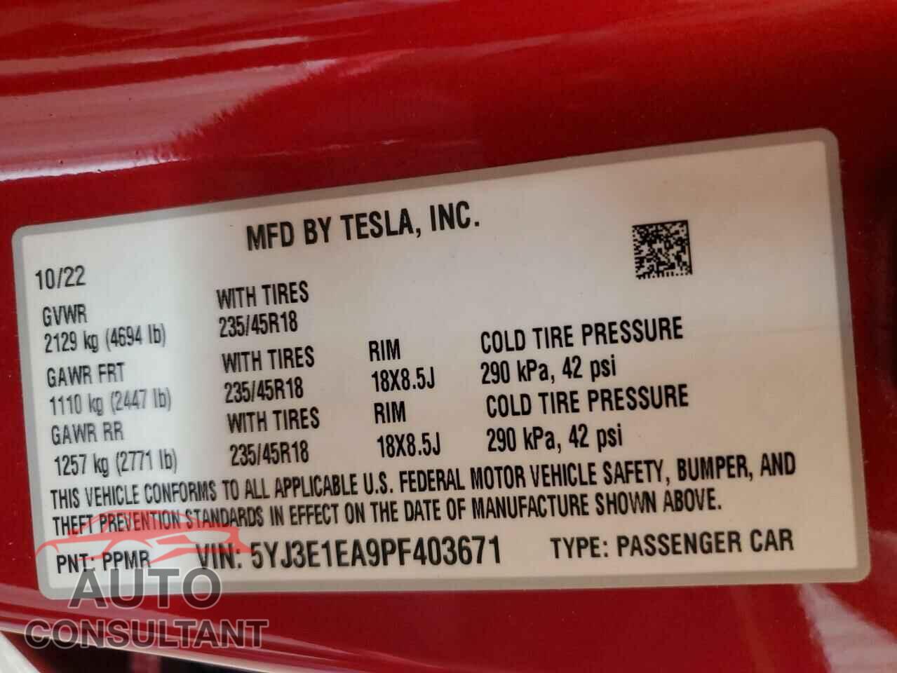 TESLA MODEL 3 2023 - 5YJ3E1EA9PF403671