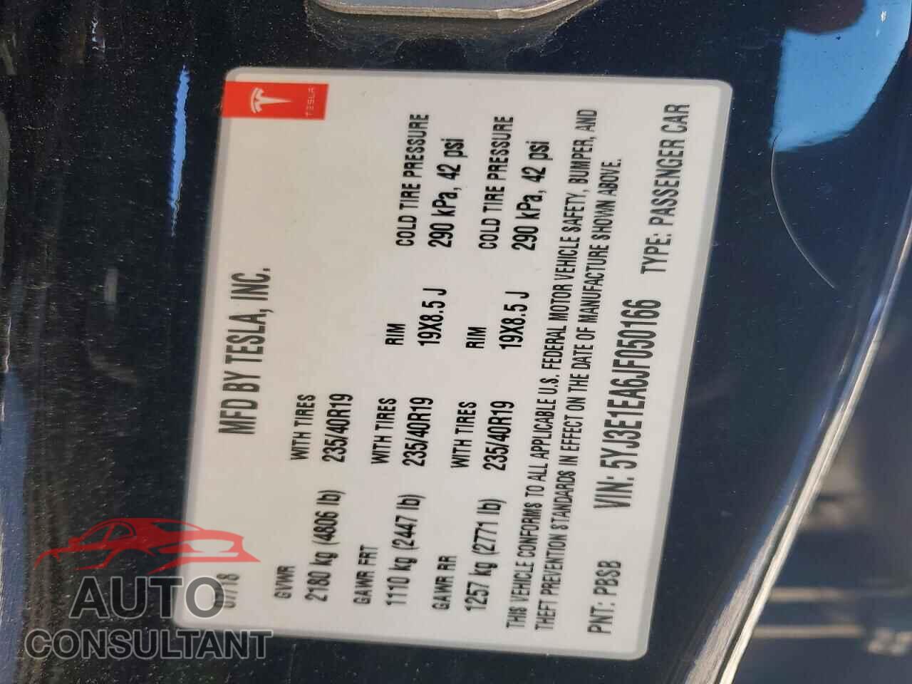TESLA MODEL 3 2018 - 5YJ3E1EA6JF050166