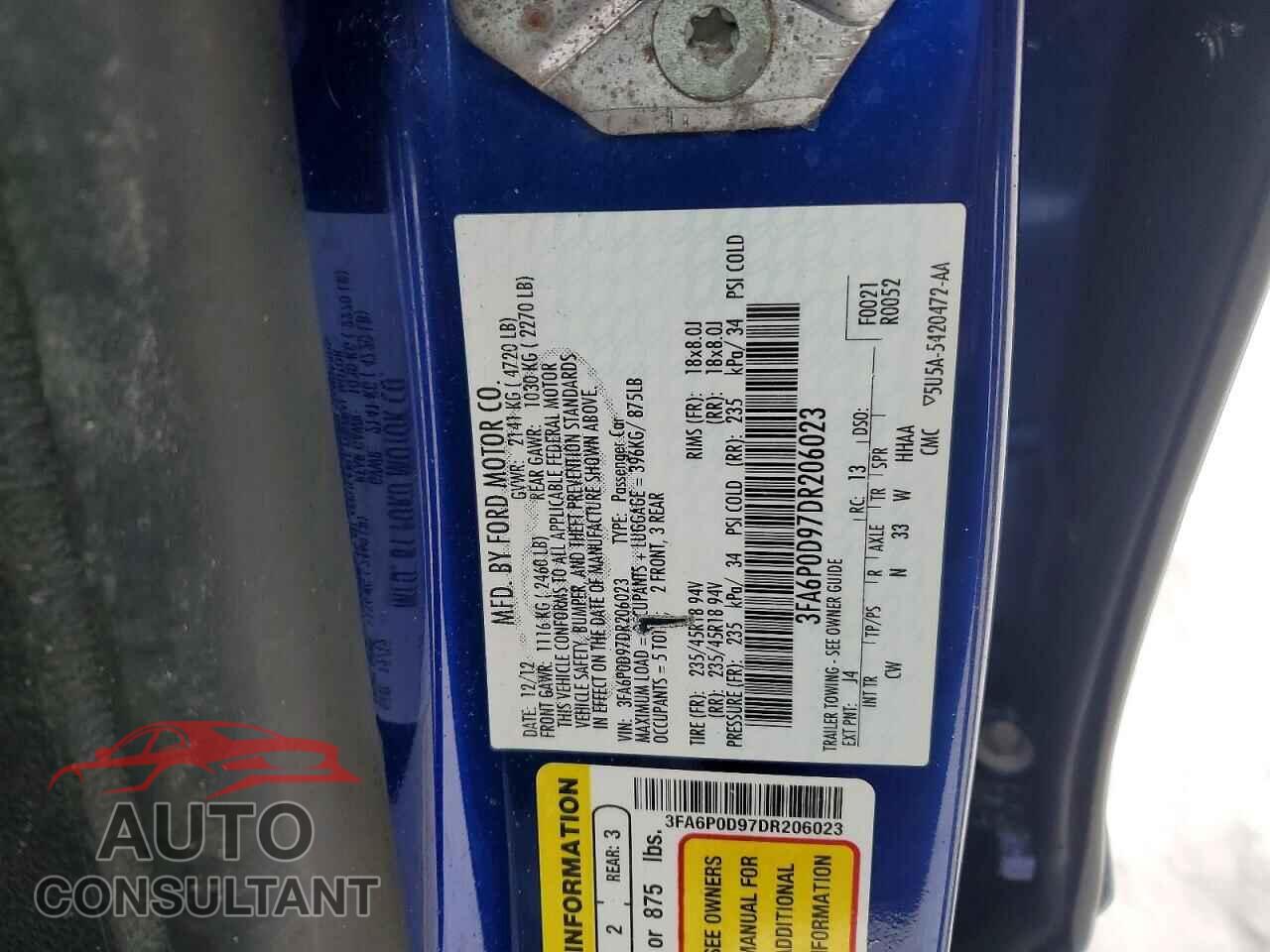 FORD FUSION 2013 - 3FA6P0D97DR206023