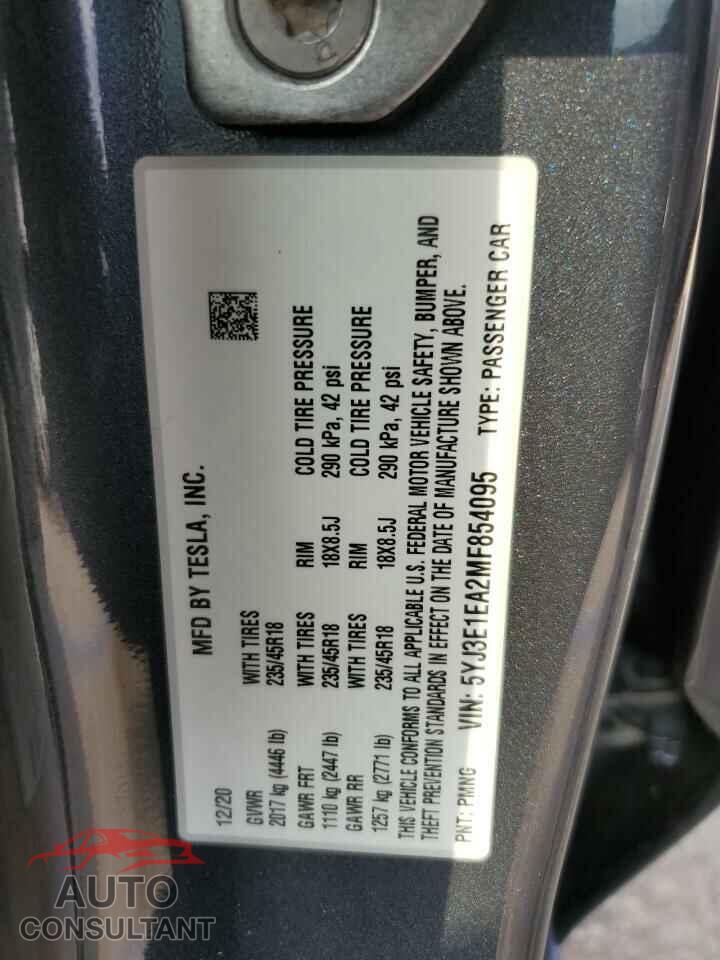 TESLA MODEL 3 2021 - 5YJ3E1EA2MF854095