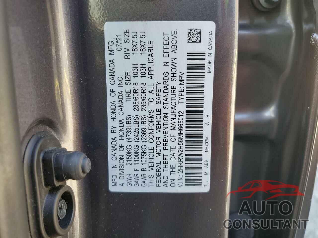 HONDA CRV 2021 - 2HKRW2H56MH665012