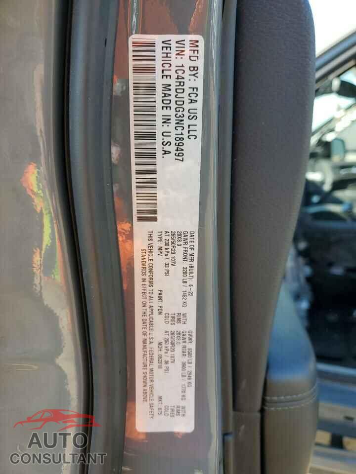 DODGE DURANGO 2022 - 1C4RDJDG3NC189497