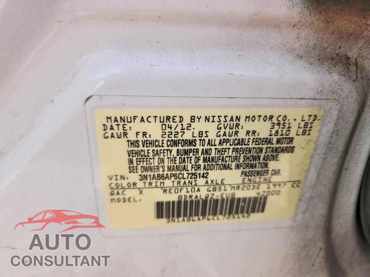 NISSAN SENTRA 2012 - 3N1AB6AP6CL725142