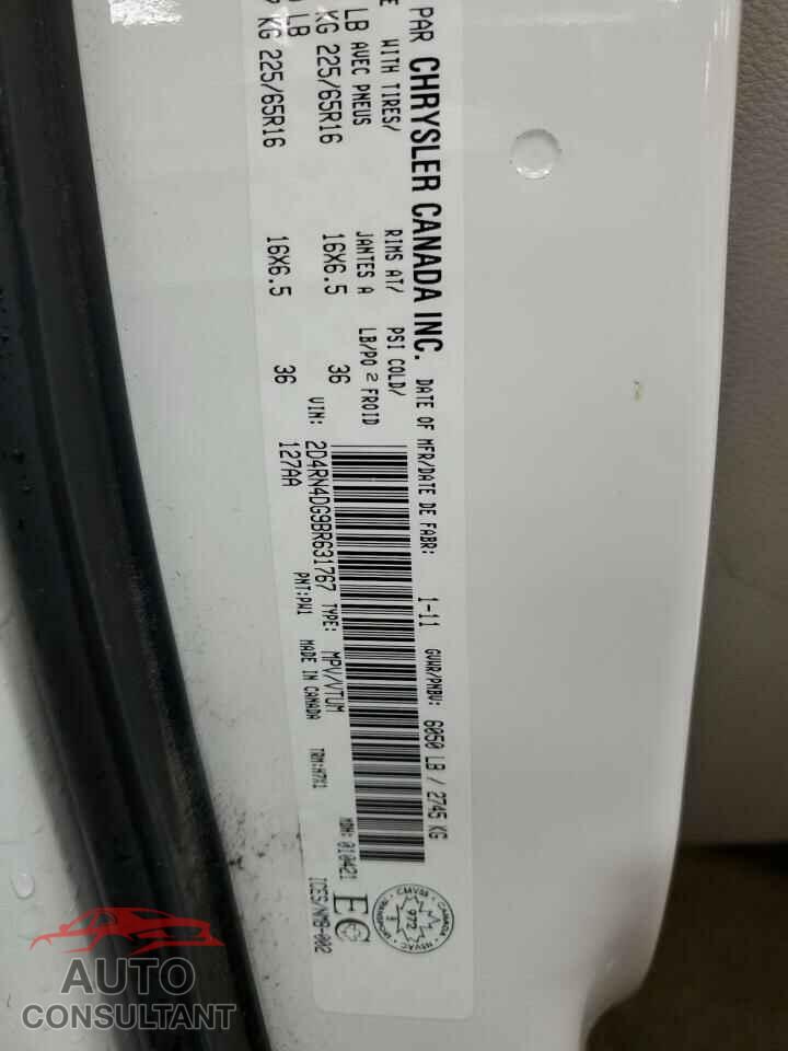 DODGE CARAVAN 2011 - 2D4RN4DG9BR631767