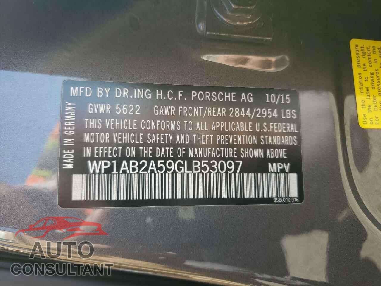 PORSCHE MACAN 2016 - WP1AB2A59GLB53097