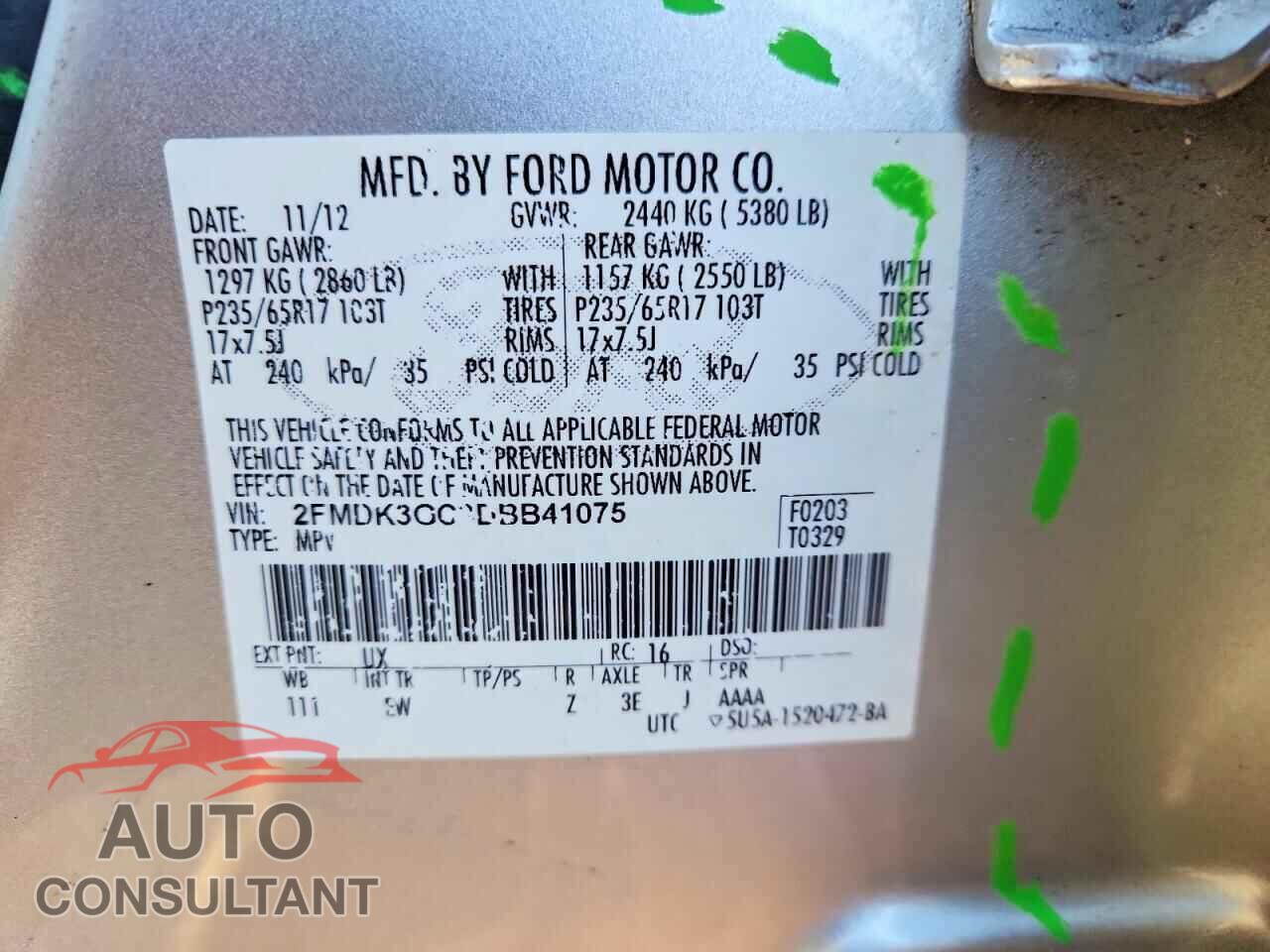 FORD EDGE 2013 - 2FMDK3GC3DBB41075