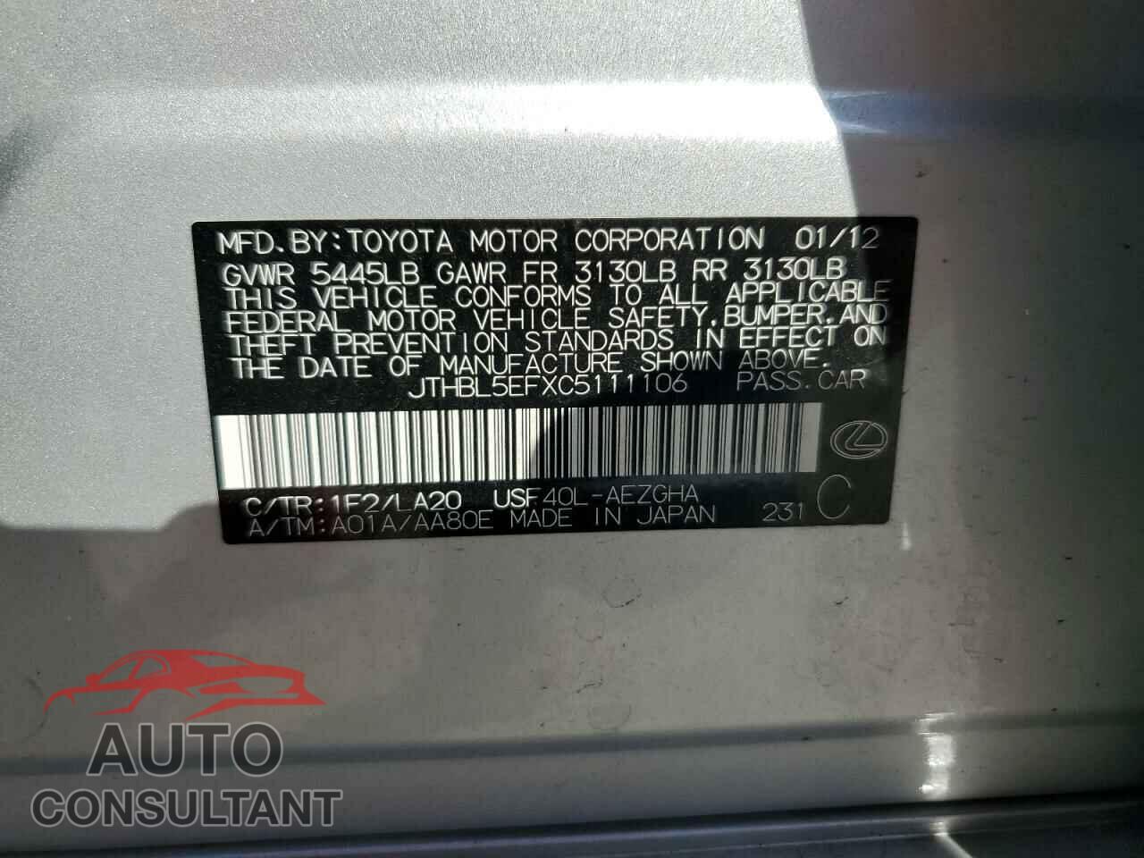 LEXUS LS460 2012 - JTHBL5EFXC5111106