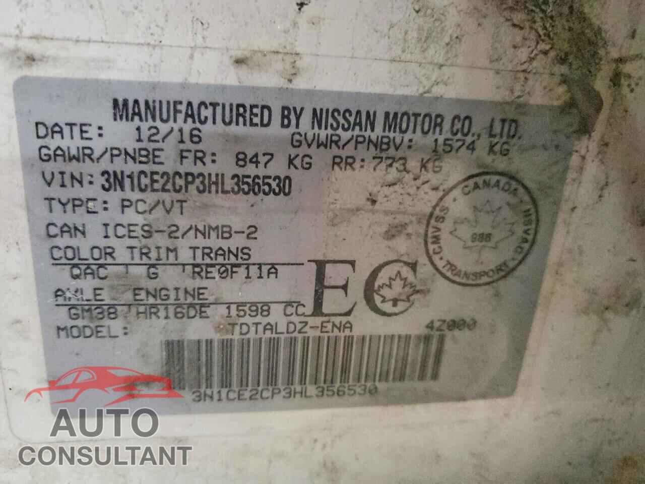NISSAN VERSA 2017 - 3N1CE2CP3HL356530