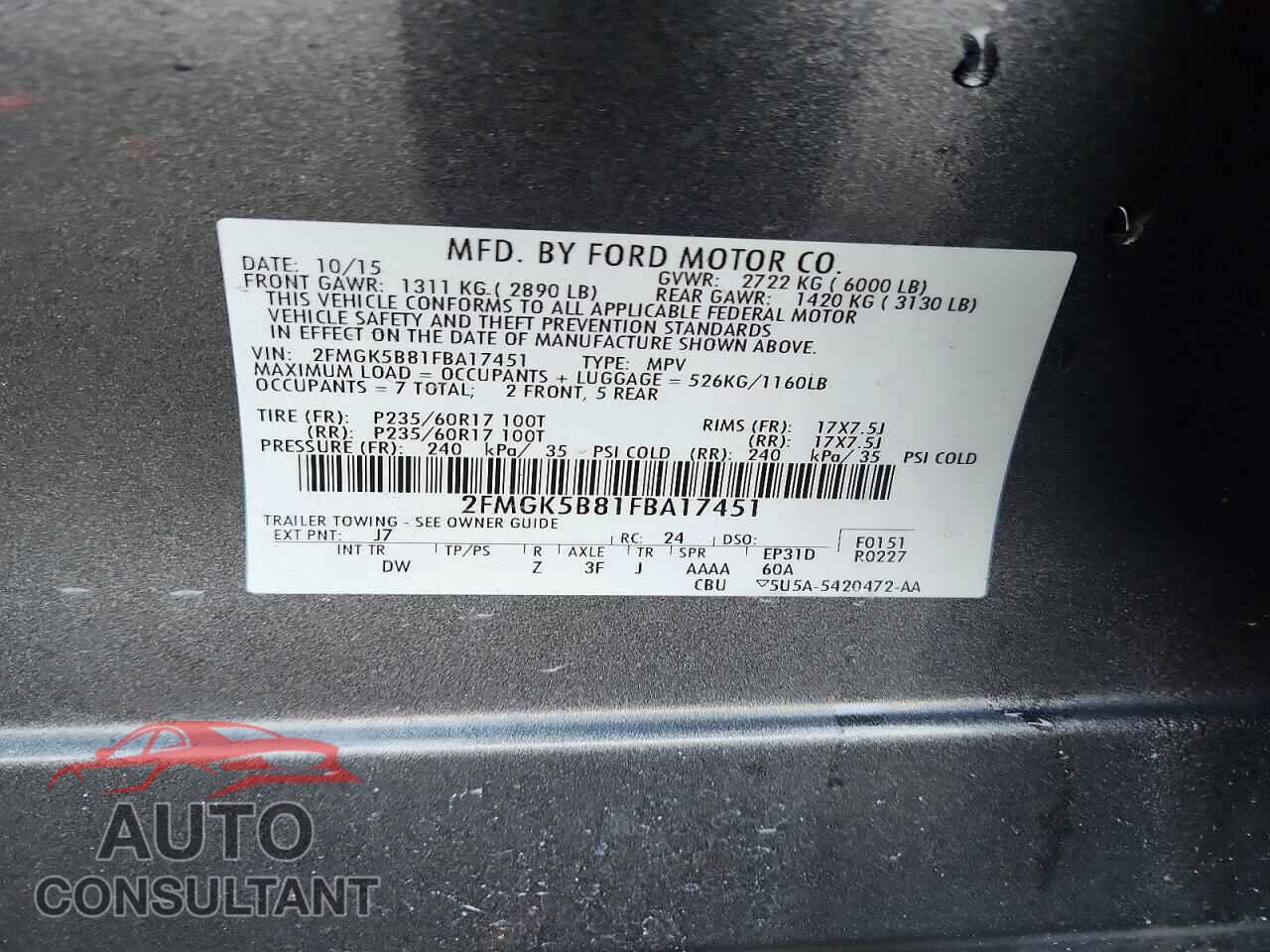 FORD FLEX 2015 - 2FMGK5B81FBA17451