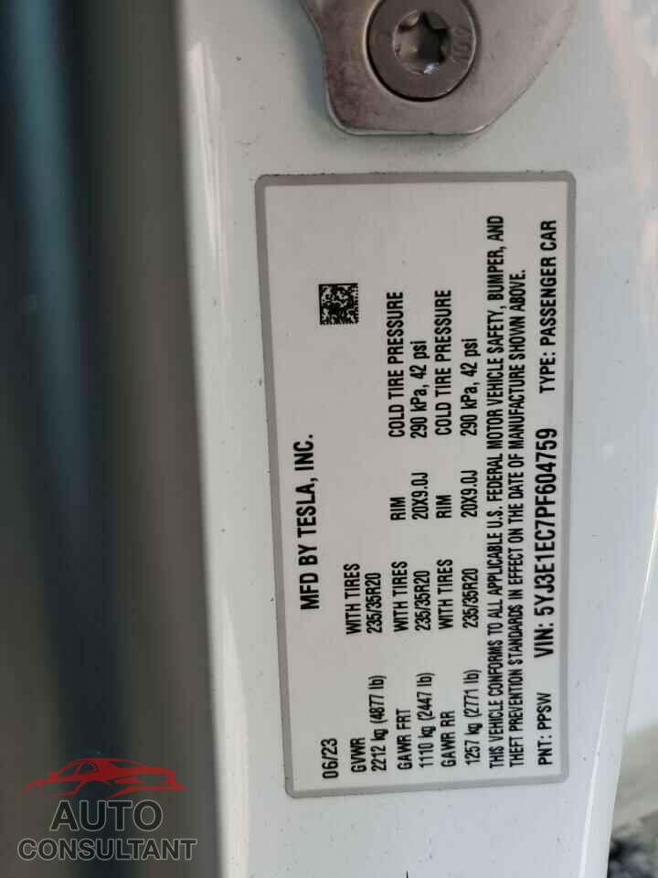TESLA MODEL 3 2023 - 5YJ3E1EC7PF604759