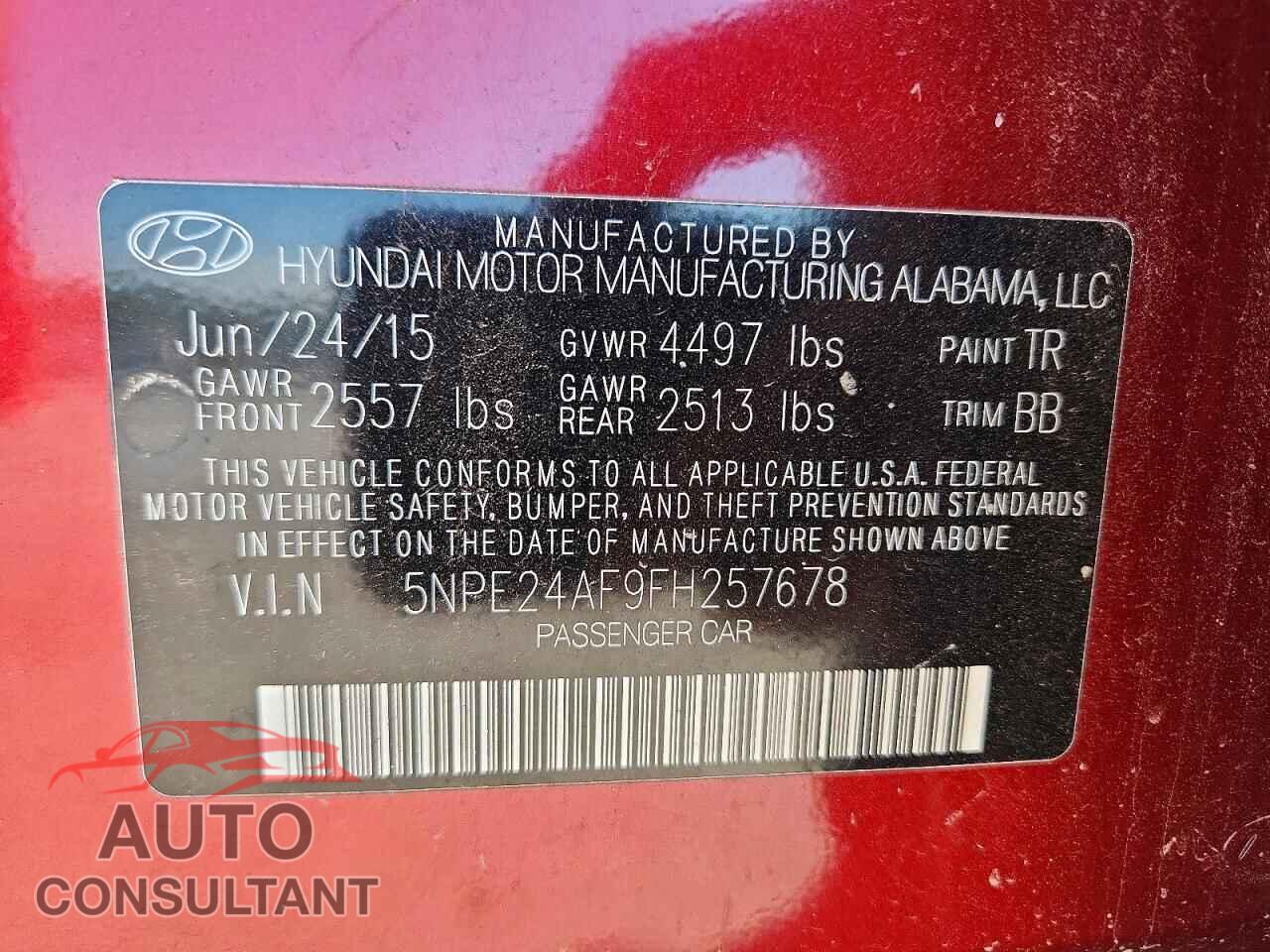 HYUNDAI SONATA 2015 - 5NPE24AF9FH257678