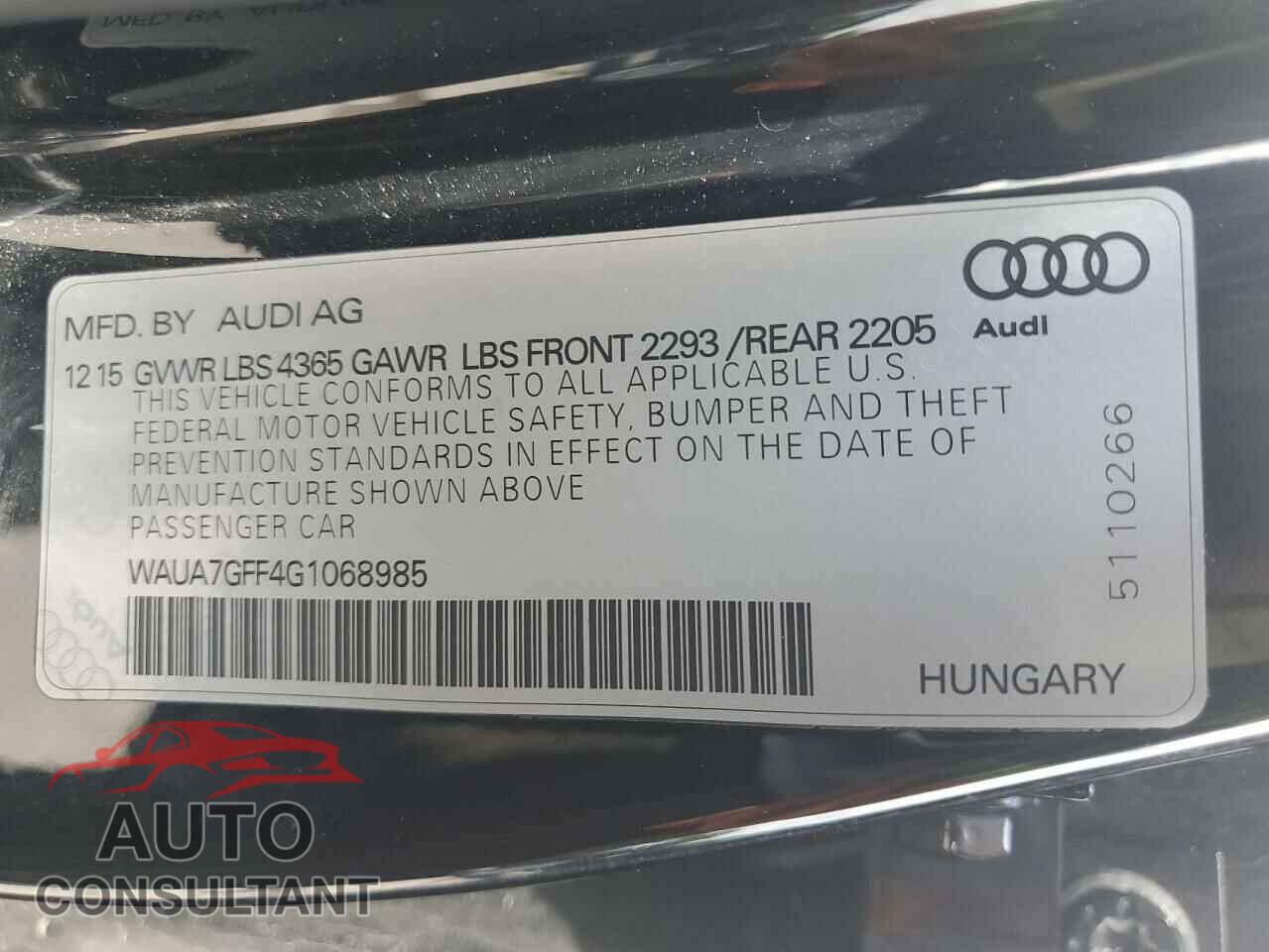 AUDI A3 2016 - WAUA7GFF4G1068985