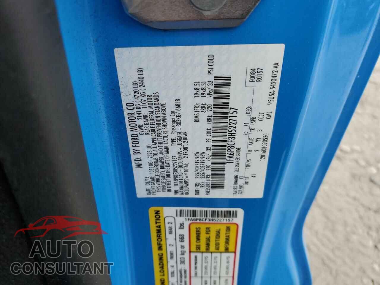FORD MUSTANG 2017 - 1FA6P8CF3H5227157