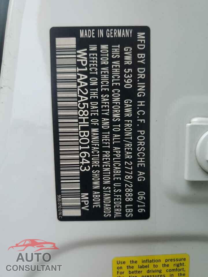 PORSCHE MACAN 2017 - WP1AA2A58HLB01643