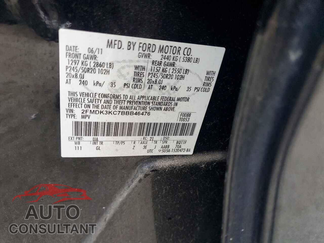 FORD EDGE 2011 - 2FMDK3KC7BBB46476