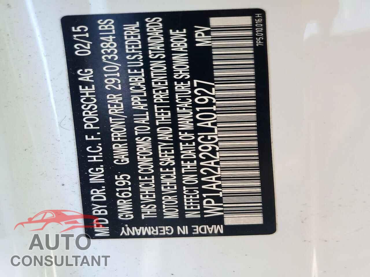 PORSCHE CAYENNE 2016 - WP1AA2A29GLA01927