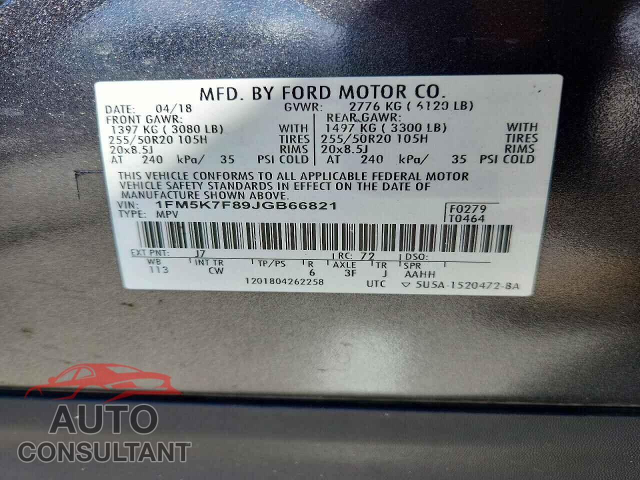 FORD EXPLORER 2018 - 1FM5K7F89JGB66821