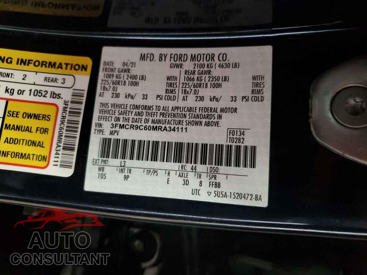 FORD BRONCO 2021 - 3FMCR9C60MRA34111