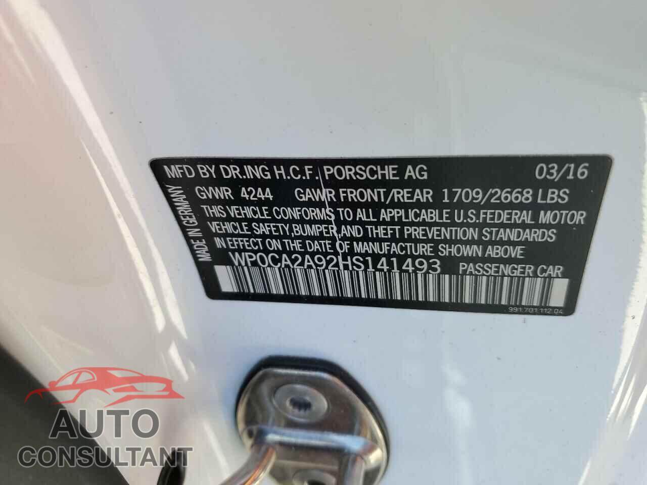 PORSCHE 911 2017 - WP0CA2A92HS141493