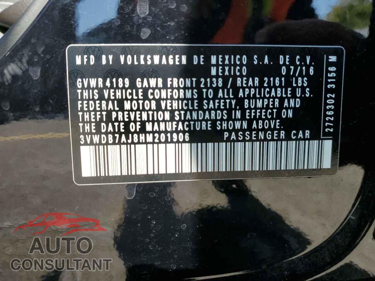 VOLKSWAGEN JETTA 2017 - 3VWDB7AJ8HM201906
